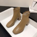 ZHR short boots women's warm and velvet fashion changeable temperament square toe commuter fashion boots women's trendy all-match high-heel retro modern women's boots convenient side zipper boots women CH11A apricot 37 - Image 11