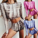 AliExpress cross-border casual suit hot sexy tie-dye long-sleeved drawstring hip-lifting sports suit new SU2142