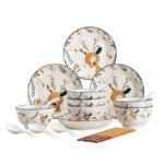 Haoya bowl and dish set Japanese household Jingdezhen ceramic tableware bowl dish noodle bowl soup bowl combination 22 heads a deer has you - Image 9