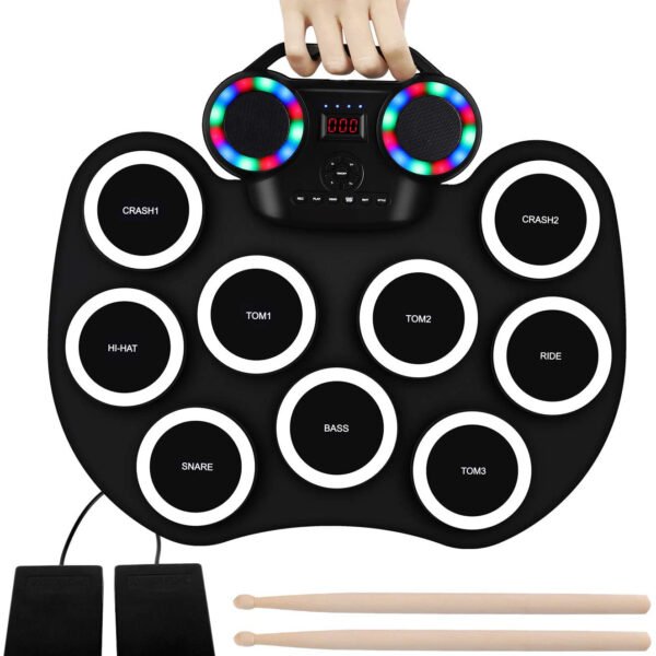 WESI portable electronic drummer roll electronic drum flashing light bluetooth drum built-in lithium battery with horn