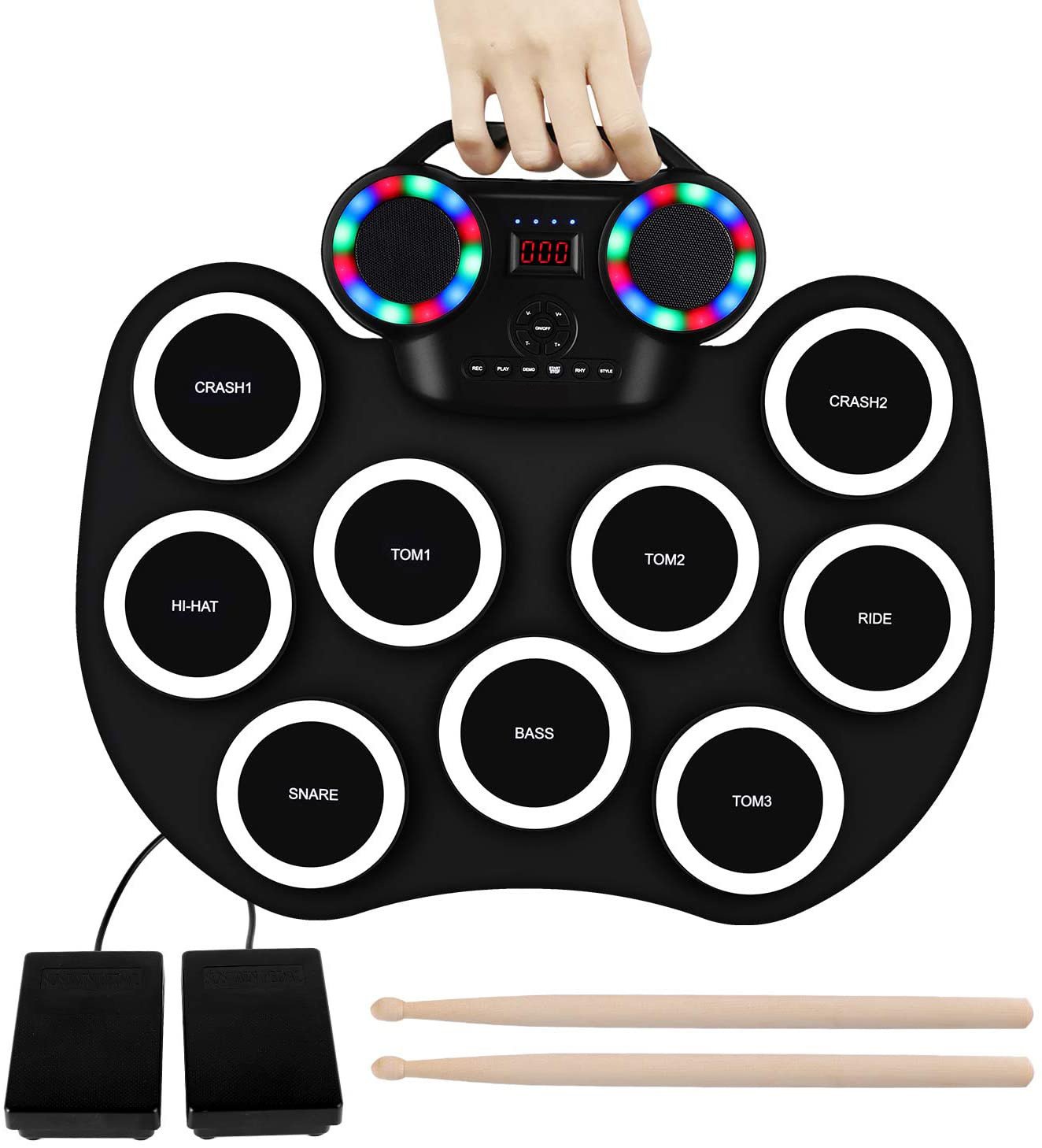 18428431723_975373418.jpg WESI portable electronic drummer roll electronic drum flashing light bluetooth drum built-in lithium battery with horn - Image 1