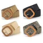 Cross-border wholesale multi-straw woven leisure ultra-wide belt women's woven retro wooden buckle elastic decorative dress shirt waistband - Image 2