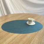 Japanese bamboo pattern heat insulation placemat oval thickened tableware mat hotel PVC mat solid color home kitchen mat coaster - Image 9