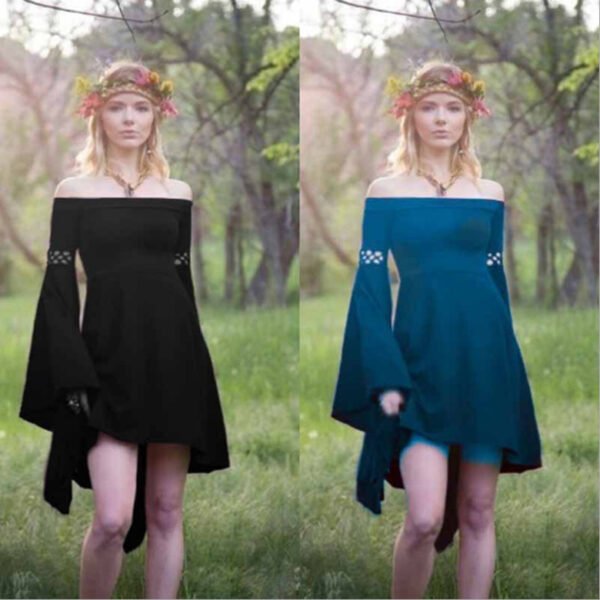 Retro solid color field casual dress long sleeve one shoulder elastic skirt factory direct sales big discount