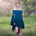 Retro solid color field casual dress long sleeve one shoulder elastic skirt factory direct sales big discount - Image 7