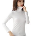 Cotton pile pile collar undershirt on behalf of autumn and winter slim inner with high neck long sleeve t-shirt versatile top women's wholesale - Image 5