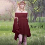 Retro solid color field casual dress long sleeve one shoulder elastic skirt factory direct sales big discount - Image 3