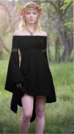 Retro solid color field casual dress long sleeve one shoulder elastic skirt factory direct sales big discount - Image 6