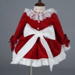 Spring new red plus velvet Lolita girls dress birthday Spanish princess dress ins children's clothing suit - Image 3