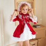 Spring new red plus velvet Lolita girls dress birthday Spanish princess dress ins children's clothing suit - Image 2