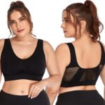 European and American cross-border large size new hollow mesh sports underwear women's no steel ring shockproof yoga running sports bra - Image 3