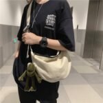 Trend fashion casual commuter ladies shoulder bag simple solid color canvas men's bag Japanese ins tide brand Messenger bag