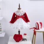 Spring new red plus velvet Lolita girls dress birthday Spanish princess dress ins children's clothing suit