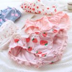 Japanese underwear fungus mid-waist breathable cherry strawberry print girl underwear ruffled bread pants 3777 - Image 2