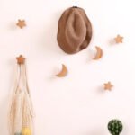 Zakka Nordic solid wood wall hook free punch porch wall stick hook coat hat star moon creative
