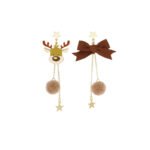 Christmas new elk earrings long tassel earrings five-pointed star silver pin earrings asymmetric bow earrings - Image 5