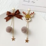 Christmas new elk earrings long tassel earrings five-pointed star silver pin earrings asymmetric bow earrings