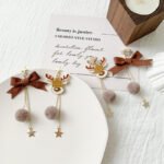 Christmas new elk earrings long tassel earrings five-pointed star silver pin earrings asymmetric bow earrings - Image 2