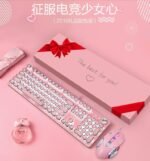New League T520 Lipstick Real Mechanical Keyboard Mouse Set Retro Girl Pink Cute Green Axis Round Key Gaming Keyboard - Image 2