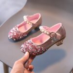 Girls' leather shoes high-heeled little girl show crystal single shoe dress model catwalk show princess children's shoes - Image 2