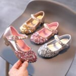 Girls' leather shoes high-heeled little girl show crystal single shoe dress model catwalk show princess children's shoes