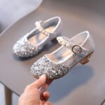 Girls' leather shoes high-heeled little girl show crystal single shoe dress model catwalk show princess children's shoes - Image 3