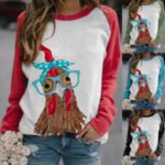 Factory direct sale Amazon wish European and American women's clothing cross-border Thanksgiving animal print round neck long sleeve T-shirt