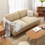 Fabric sofa small apartment living room Nordic simple double triple Japanese style log wind rental room bedroom small sofa - Image 4