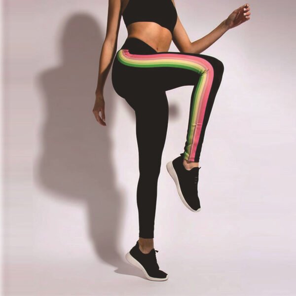 AliExpress Amazon's new side rainbow stripe sports high waist yoga pants elastic nine-point pants JK31-034