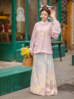 Ming Dynasty Han style round neck patchwork printed heavy engineering horseface skirt