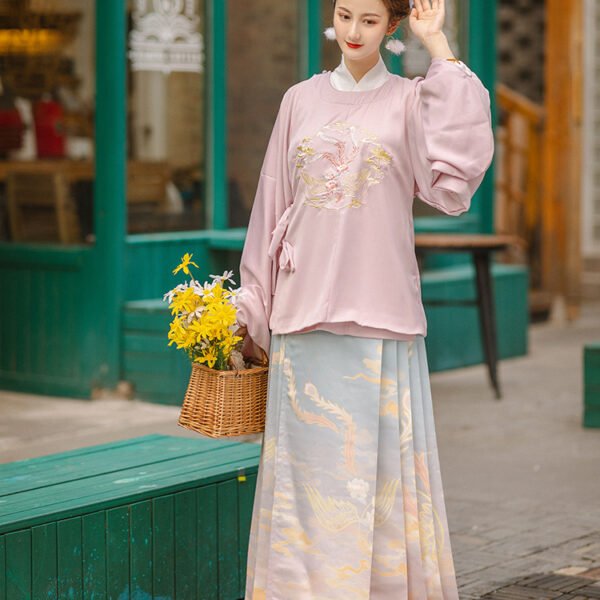 Ming Dynasty Han style round neck patchwork printed heavy engineering horseface skirt