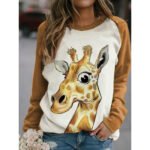 Factory direct sale Amazon wish European and American women's clothing cross-border Thanksgiving animal print round neck long sleeve T-shirt - Image 4