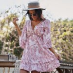 Independent designers develop new spring and summer women's clothing 2021 independent station wind deep V casual sexy dress mid skirt