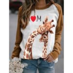 Factory direct sale Amazon wish European and American women's clothing cross-border Thanksgiving animal print round neck long sleeve T-shirt - Image 3