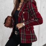 2023 European and American autumn and winter new cross-border women's hot suits, long-sleeved double-breasted printed suit jackets, tops - Image 2