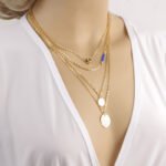 European and American cross-border fashion ladies alloy necklace simple multi-layer hollow three-dimensional love blue crystal sequin necklace - Image 6