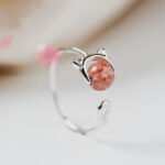 Ji Yi'an Jian 925 Silver Cute and Exquisite Cat Strawberry Crystal Open Ring Japanese Sweet Style Niche Design Simple Crystal Ring for Girlfriend Birthday Gift Valentine's Day Gift - Image 3
