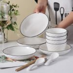 Wanxiang black line premium product 16 pieces diamond underglaze dish set Japanese-style home Jingdezhen ceramic tableware bowl plate noodle bowl soup bowl couple bowl chopsticks dish combination soup bowl spoon bowlt - Image 3