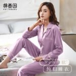 Cotton Gene 100% Cotton Pajamas Women's Autumn and Winter Cardigan Button Up Cotton Cotton Cotton Comfortable Long-sleeved Home Service Ladies Pajamas JJ808 - Image 2