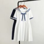 Summer new navy style pure tie Japanese sailor suit college style dress female 10573