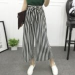 Real shot 2022 new spring and autumn wear casual wide-leg pants black and white striped big-leg pants with wide-leg harem pants tide