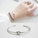 AS122 Korean Korean version S925 sterling silver simple plain silver antique craft single knot open bracelet bracelet - Image 2