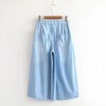 Japanese small fresh all-match casual washable old white solid color tie-up denim wide-leg culottes women 18141 - Image 4