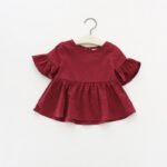 Spot Duducream summer Korean version of the baby girl children's shirt princess solid color cotton short-sleeved round neck shirt - Image 5