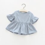 Spot Duducream summer Korean version of the baby girl children's shirt princess solid color cotton short-sleeved round neck shirt - Image 2