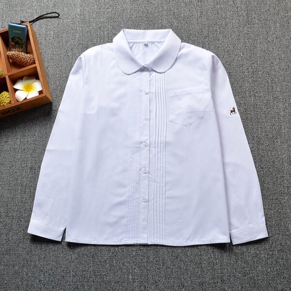 JK uniform round neck / maru ? exorcism pleated forest deer embroidered long-sleeved shirt student shirt