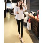 Summer women's t-shirt loose cotton linen waist belt top small fresh V-neck doll shirt autumn shirt female - Image 4