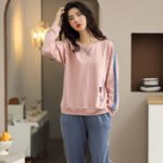 Nanjiren Pajamas Women's Autumn and Winter Solid Color Cotton Ladies Homewear Large Size Loose Long-sleeved Pajamas Spring and Autumn Sports Suit XL - Image 5