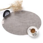 Japanese bamboo pattern heat insulation placemat oval thickened tableware mat hotel PVC mat solid color home kitchen mat coaster - Image 3