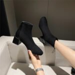 ZHR women's boots net red square toe chunky heel short boots women's commuter all-match thin boots texture suede fashion heightening and thin boots women's warm skin-friendly Y352 black 39 - Image 4